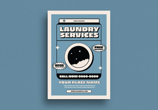 Retro Blue Laundry Service Flyer Layout