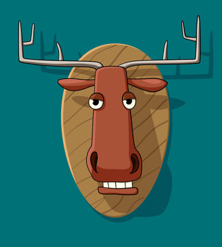 Cartoon deer head on wall