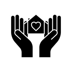 Hand icon with heart in house. icon related to charity, International day of charity. Glyph icon style, solid. Simple design editable