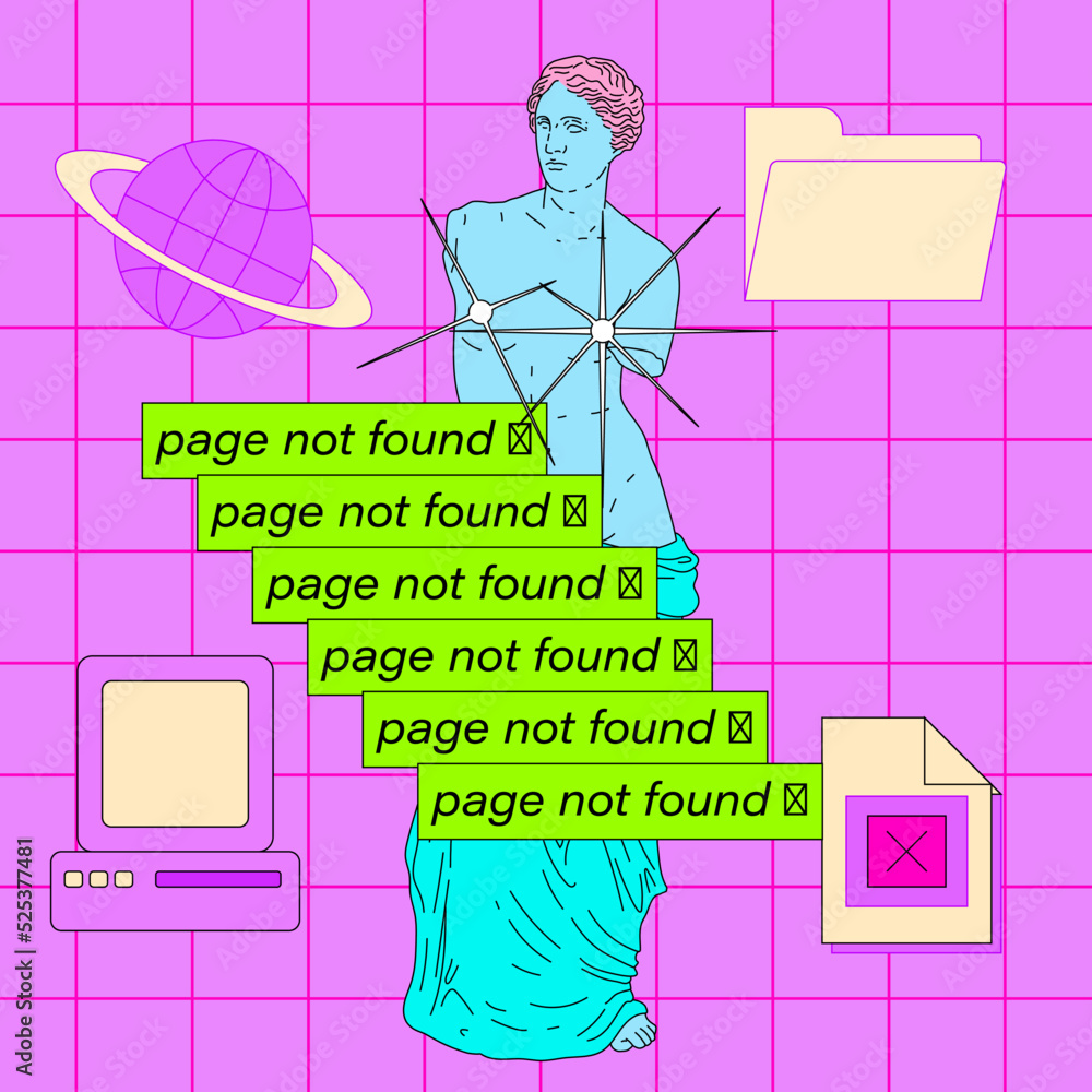Poster Retro desktop with icons in vaporwave 80's style. Collage of user interface elements and Venus sculpture. 