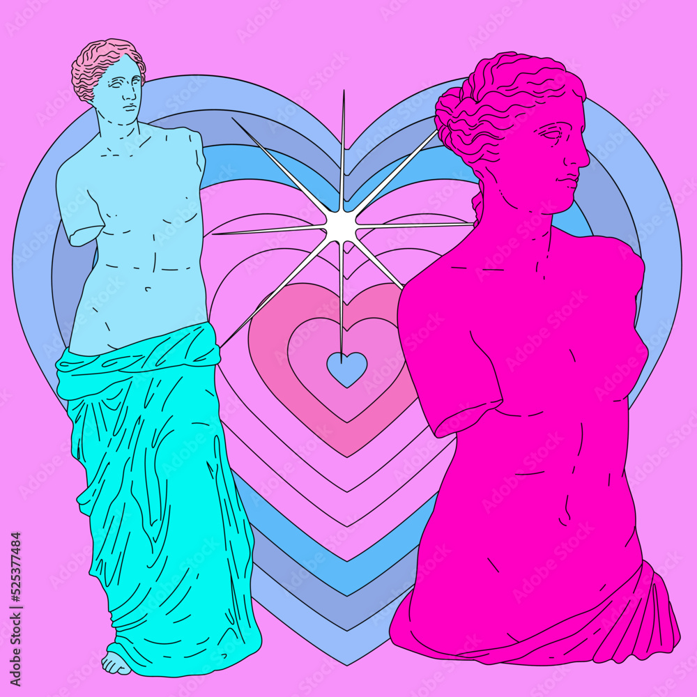 Poster Set of linear minimal illustrations of Venus statues. Modern art for print design. 