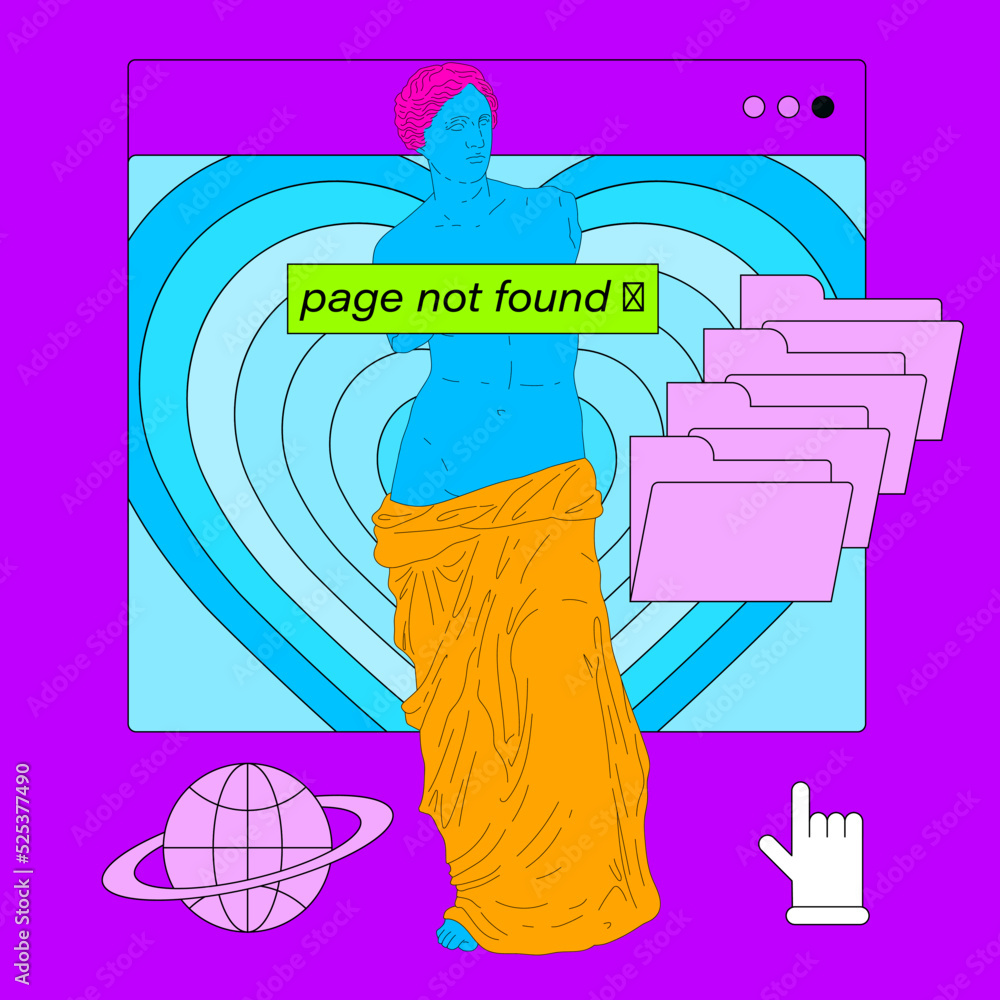 Aufkleber retro desktop with icons in vaporwave 80's style. collage of user interface elements and venus sculp