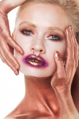 Young woman with fantasy bright make up.
