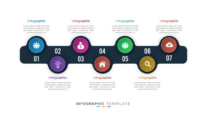Gradient 7 step timeline infographic process and creative presentation design