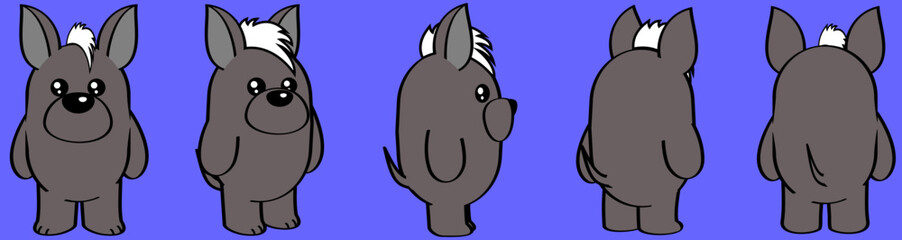 chibi xoloitzcuintle cartoon perspective view set pack in vector format