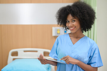Portrait of Mixed race confident smiling female nurse working in hospital , health care concept .