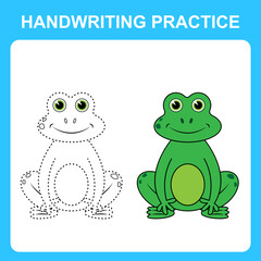 Handwriting practice. Draw lines and color the frog. Educational kids game, coloring sheet, printable worksheet. Vector illustration