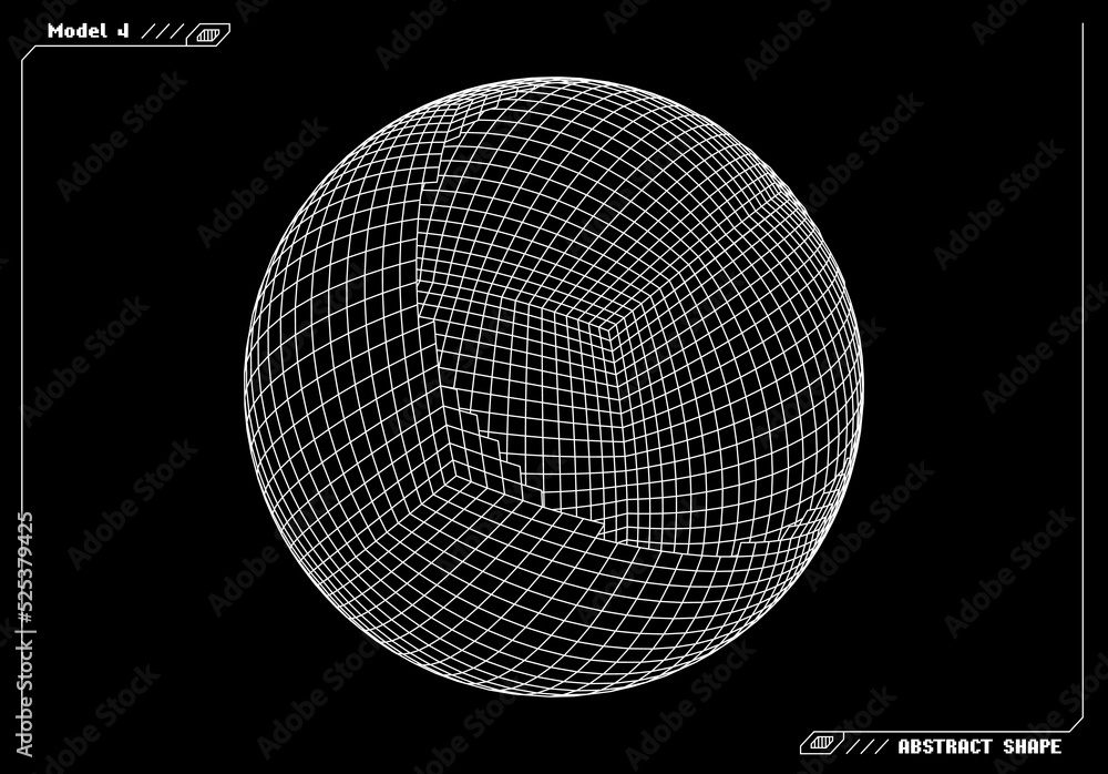 Aufkleber Abstract 3d wireframe shape or basic element with open edge. Science and technology geometric abstraction with deformed shape.