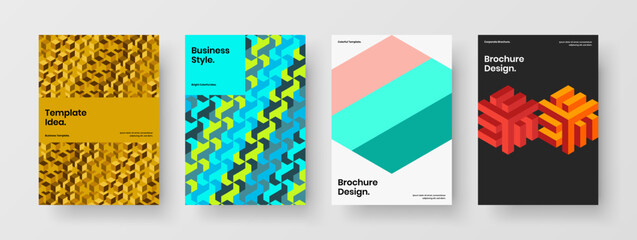 Fototapeta premium Modern mosaic tiles book cover illustration set. Premium corporate brochure design vector layout composition.
