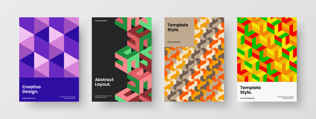 Fototapeta premium Creative brochure A4 design vector template set. Premium geometric shapes company identity layout bundle.