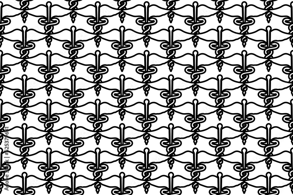 Poster seamless pattern completely filled with outlines of caduceus symbols. elements are evenly spaced. ve