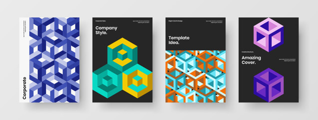 Obraz premium Simple catalog cover A4 vector design concept composition. Fresh mosaic shapes company brochure template bundle.
