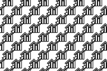 Seamless pattern completely filled with outlines of chart up symbols. Elements are evenly spaced. Vector illustration on white background