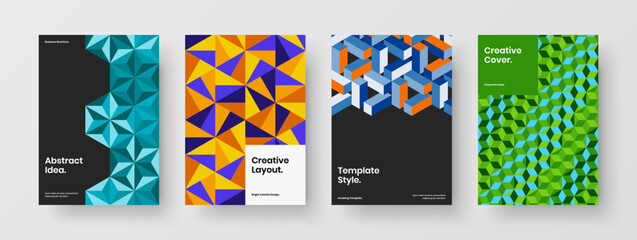 Fototapeta premium Unique mosaic tiles booklet illustration composition. Minimalistic company brochure A4 design vector layout collection.