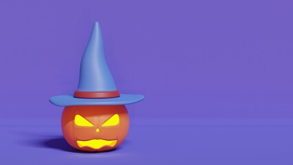Pumpkin with a witch hat. Stylized 3d illustration.