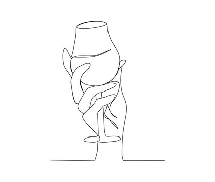 recommend clip art: Continuous line drawing of Hand Holding Wine Glass. Minimalist line art drawing vector illustration with active stroke.