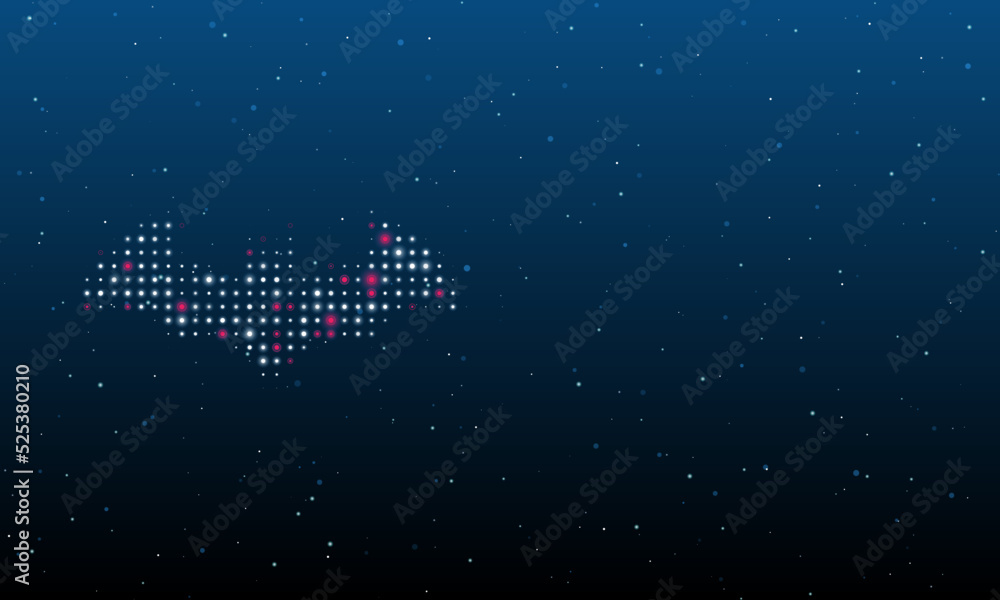 Poster on the left is the bat symbol filled with white dots. background pattern from dots and circles of di