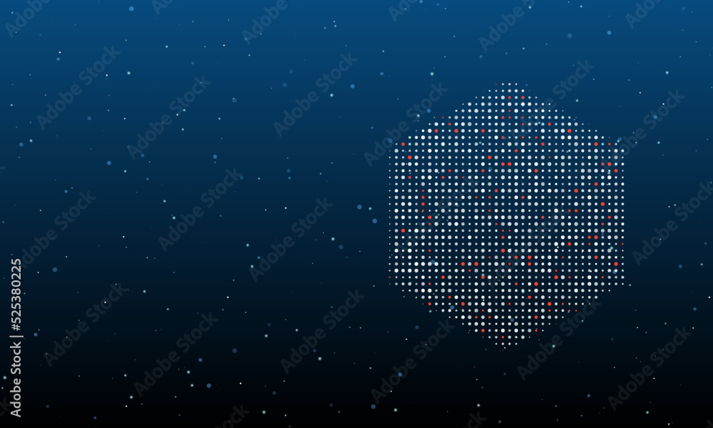 Poster on the right is the hexagon symbol filled with white dots. background pattern from dots and circles 