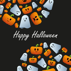 Halloween pattern ghost and pumpkin with emotions