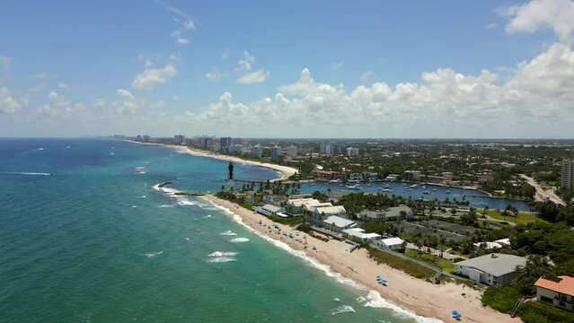 Aerial hyperlapse video Hillsboro Lighthouse and inlet Pompano Beach
