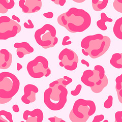 Animal print, pink leopard, vector seamless pattern in the style of doodles, hand drawn