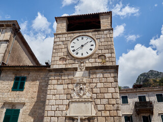 Fototapeta na wymiar Clock Tower, one of the symbols of Kotor Old Town. Montenegro, Europe