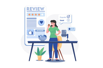 Blogger Woman Trying Food and Making Review