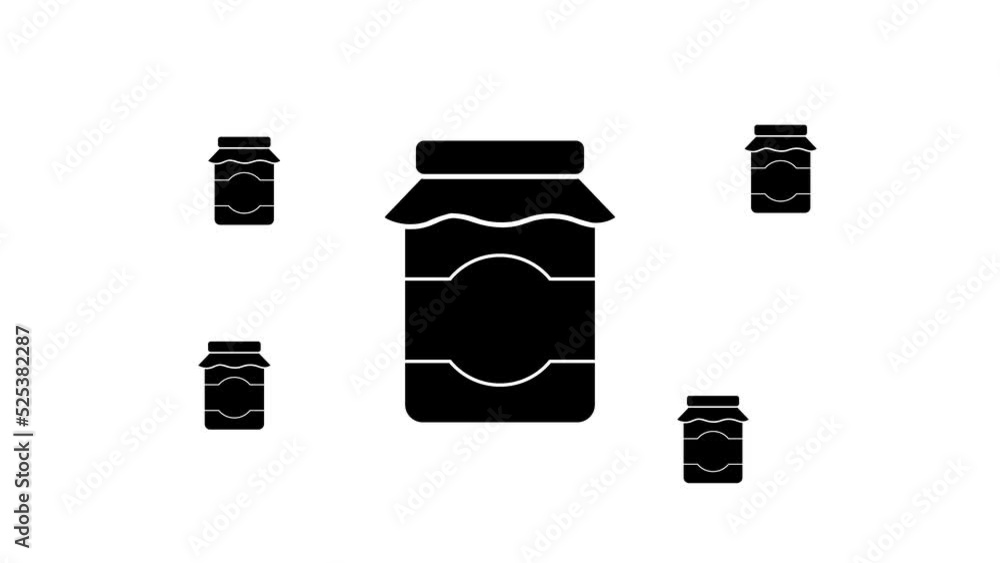 Poster zoom in and out animation the jar of jam symbol. large black symbol in the center and four small sym