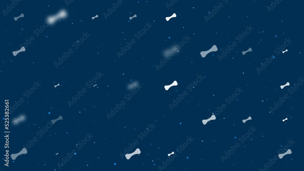 Poster template animation of evenly spaced dog bone symbols of different sizes and opacity. animation of tr