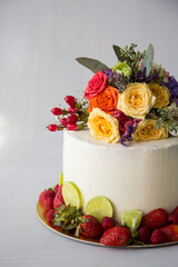 Birthday cake covered with american buttercream and cake topper