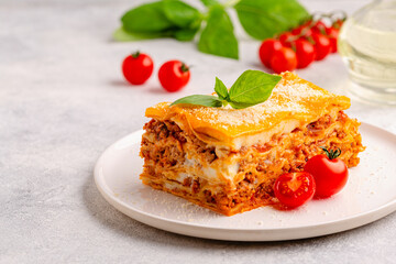 Traditional lasagna with bolognese sauce