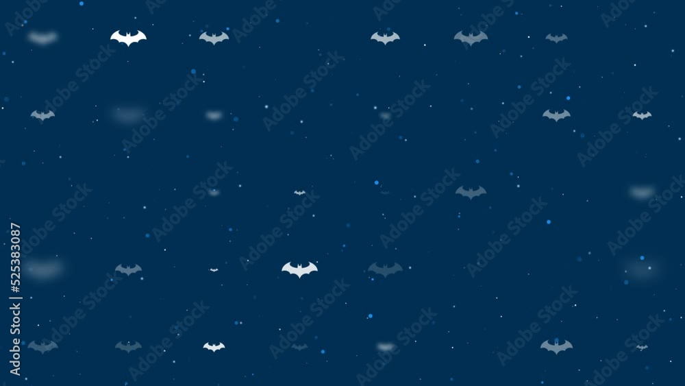 Poster template animation of evenly spaced bat symbols of different sizes and opacity. animation of transpa
