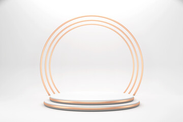 3d rendering white pedestal modern geometry with gold decoration podium on the white background for product display mockup background or modern graphic resource template.