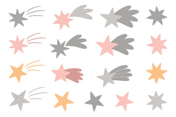 A set of hand-drawn stars. Cute space elements. Vector illustration
