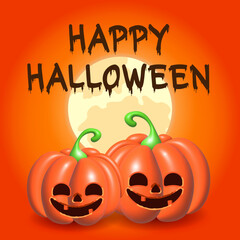 Halloween banner 3D pumpkin, vector illustration
