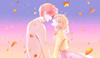 幸せそうな男女　秋