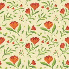 Elegant Floral vector seamless pattern. Delicate botanical wallpaper. Repeatable background with leaves.