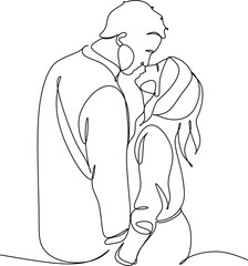 One continuous, single line  drawing of a woman and a man. Hugs of a young couple, lovers, woman and man. Doodles. Romantic.