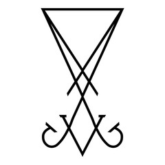 Sigil of Lucifer icon, sticker or t-shirt print design illustration in Gothic style isolated on white background. Vector EPS 10