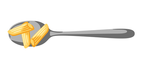 Illustration of Italian pasta on spoon. Culinary image for menu of restaurants.