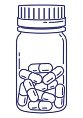 Illustration of can with pills. Medical and healthcare item.