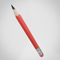 3d rendering red pencil on white background, back to school