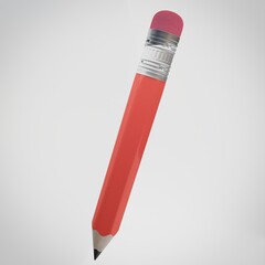 3d rendering red pencil on white background