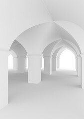 Room of castle or ancient mosque with columns.