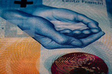 Swiss Franc currency. Europe inflation, CHF money