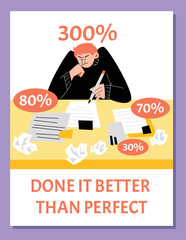 Poster or vertical banner about perfectionism flat style