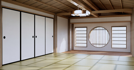 Japan style Big living area in luxury room or hotel japanese style decoration.3D rendering