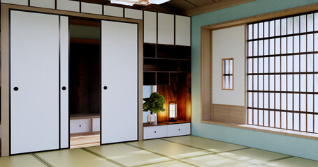 Mint Empty large hall, Asia interior cleaning room zen style. 3D rendering