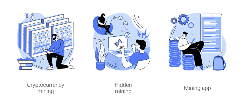 Cryptocurrency mining isolated cartoon vector illustrations se