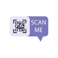 Sticker in form of message with QR code sign and scan me text flat style